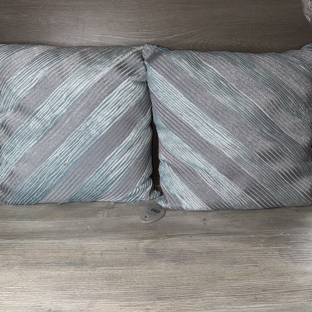 Callisto Home Pleat Velvet Decorative Pillow (2) Aqua Blue/Silver 22" Sq New$600